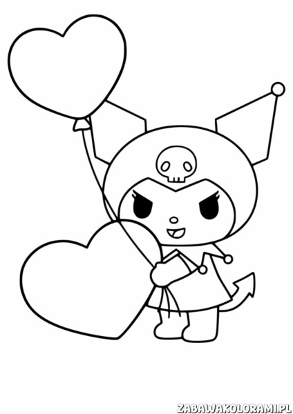 Kuromi Kolorowanka z sercami - kolorowanka z ulubioną bohaterką i sercami