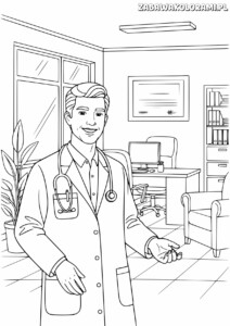 Lekarz Kolorowanka - kolorowanka z lekarzem w gabinecie