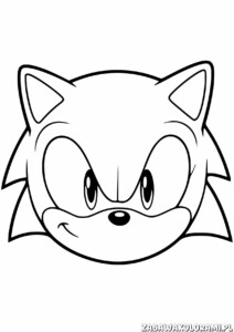 Kolorowanka przedstawiająca twarz Sonic z dużymi, wyrazistymi oczami i lekkim uśmiechem.