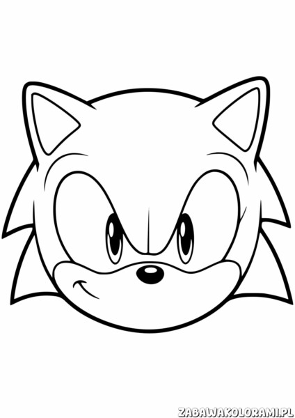 Kolorowanka przedstawiająca twarz Sonic z dużymi, wyrazistymi oczami i lekkim uśmiechem.