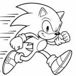 Kolorowanka przedstawia Sonic the Hedgehog w dynamicznej pozie biegu