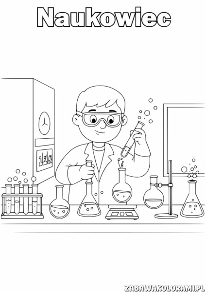 Naukowiec Kolorowanka: Młody naukowiec w labo