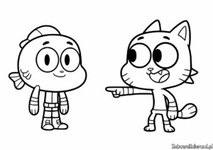 Niesamowity Świat Gumballa kolorowanka z Gumballem i Darwinem gotowa do wydruku