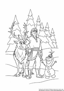 Olaf Sven Kristoff – Kraina lodu Kolorowanka. Kolorowanka z Olafem, Svenem i Kristoffem w lesie z Krainy Lodu.
