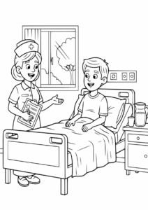 Pielęgniarka Kolorowanka z chłopcem w szpitalu