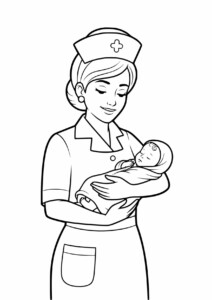 Położna Kolorowanka - położna trzymająca niemowlę
