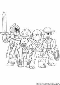 Postacie Roblox Kolorowanka: rycerz, magik, ninja i kowboj gotowi do zabawy