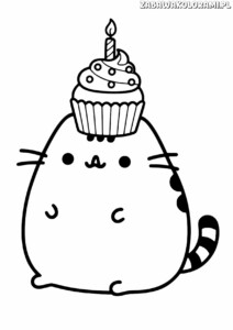Pusheen Kolorowanki: Koty z cupcake i świeczką