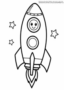 Rakieta kosmiczna z uśmiechniętą twarzą i trzy gwiazdki