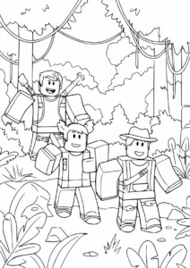 Roblox Kolorowanka darmowa - przygoda w dżungli z bohaterami Roblox