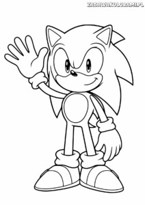 Sonic the Hedgehog w przyjaznej pozie, machający ręką i uśmiechający się