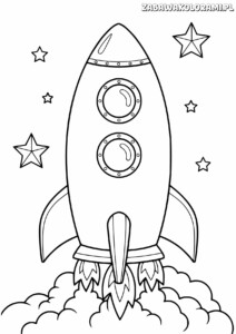 Rakieta kosmiczna z twarzami w oknach i gwiazdami wokół