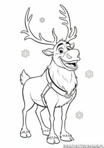 Swen – Kraina lodu Kolorowanka: renifer z uśmiechem i śnieżynkami