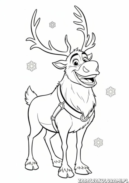 Swen – Kraina lodu Kolorowanka: renifer z uśmiechem i śnieżynkami