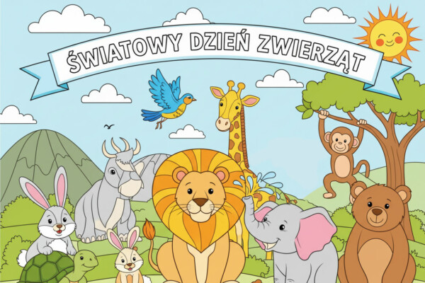 Kolorowanka Światowy Dzień Zwierząt z różnymi zwierzętami