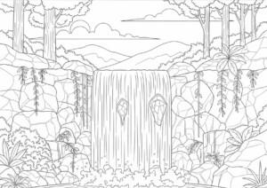 Wodospad Kolorowanka - wodospad w dżungli otoczony roślinnością