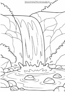 Wodospad Kolorowanka dla dorosłych - kreatywna kolorowanka wodospadu