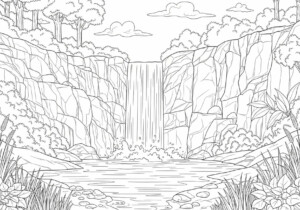 Wodospad Kolorowanka - maluj wodospad i otaczającą go przyrodę
