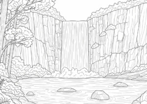 Wodospad Malowanka - kolorowanka z wodospadem i lasem