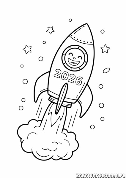 2026 Nowy Rok - Kolorowanka z Rakietą w Kosmosie