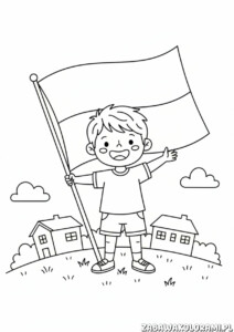 Chłopiec z polską flagą 11 listopada kolorowanka - dziecko z flagą na święto