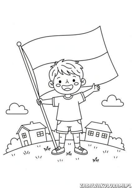 Chłopiec z polską flagą 11 listopada kolorowanka - dziecko z flagą na święto