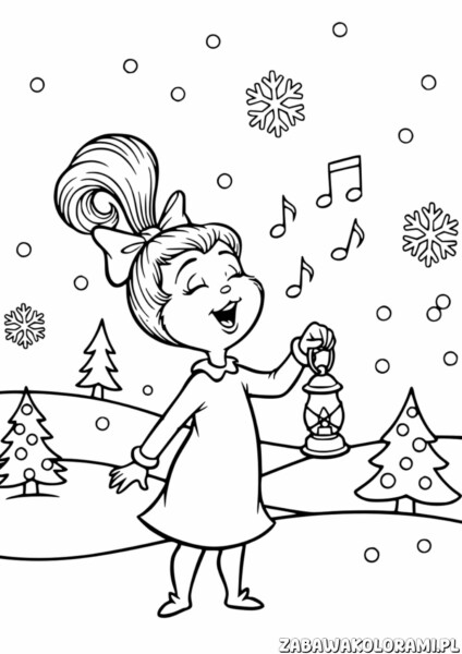 Cindy Lou Who Kolorowanka z latarnią i drzewkami świątecznymi