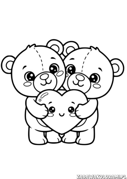 Darmowa kolorowanka Walentynkowa - misie trzymają serduszko, kolorowanka dla dzieci