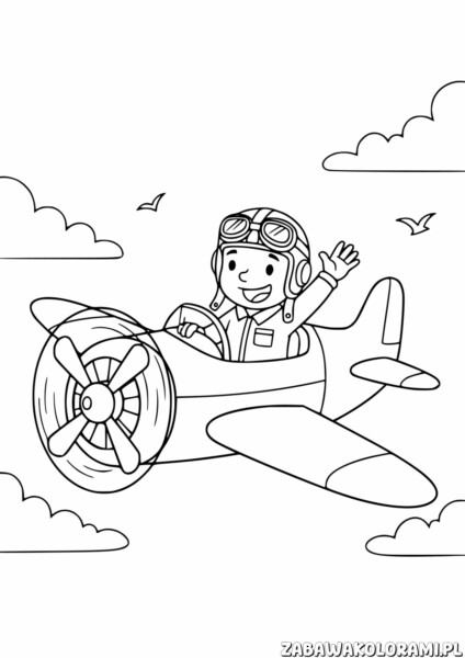 Dla dzieci Kolorowanka Samolot - kolorowanka z pilotem w samolocie