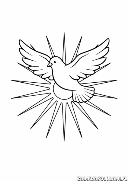 Duch Święty Kolorowanka Religijna: kolorowanka z gołębiem symbolizującym pokój i światło.