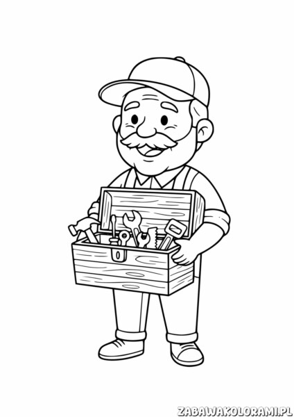 Dziadek złota rączka kolorowanka - dziadek z narzędziami