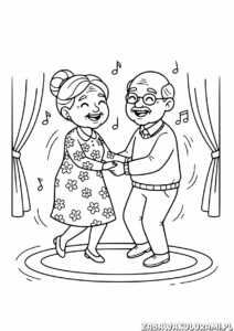Dzień Babci i Dziadka kolorowanka z tańczącą parą