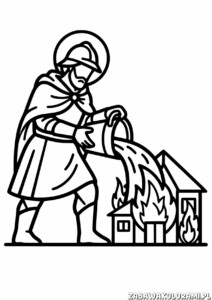 Florian z Lauriacum – Patron strażaków Kolorowanki. Strażak gaszący pożar.