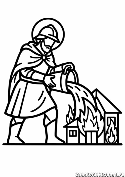 Florian z Lauriacum – Patron strażaków Kolorowanki. Strażak gaszący pożar.
