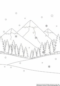Góry zimą kolorowanka - maluj zimową przyrodę