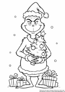 Grinch Kolorowanka z choinką i prezentami