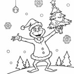 Grinch Malowanka do druku: kolorowanka z Grinchem i choinką