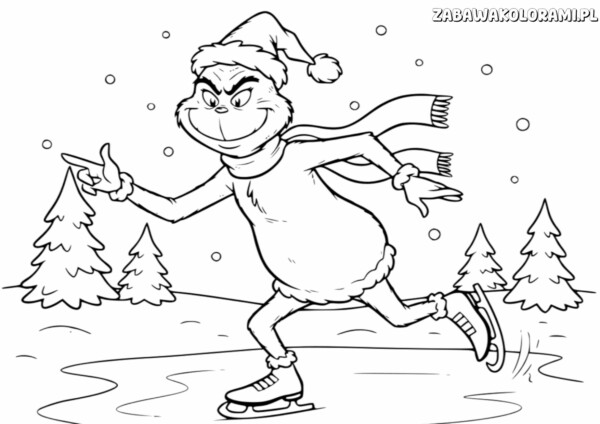Grinch na łyżwach Kolorowanka - zabawa z klasycznym bohaterem