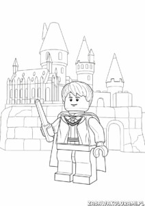 Harry Potter Lego – Kolorowanka z czarnym książętem stojącym przed zamkiem.