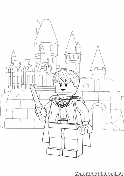 Harry Potter Lego – Kolorowanka z czarnym książętem stojącym przed zamkiem.