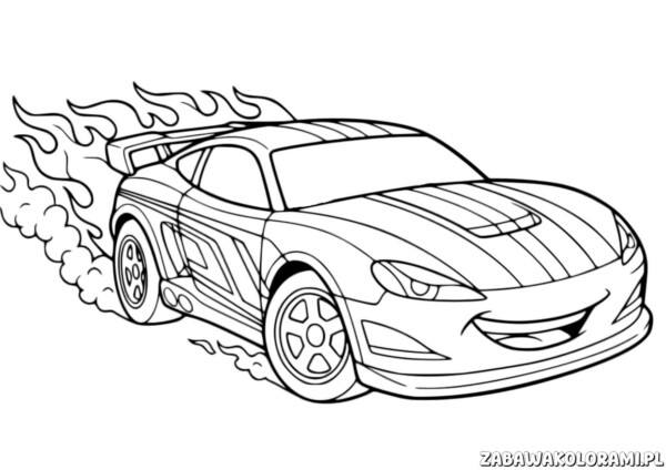 Hot Wheels Malowanki - kolorowanka samochodu sportowego z płomieniami