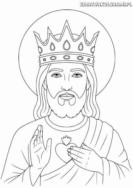 Jezus Król Polski Kolorowanka - Święty z koroną