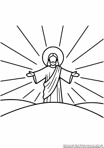 Jezus prosta Kolorowanka - kolorowanka przedstawiająca Jezusa z promieniami