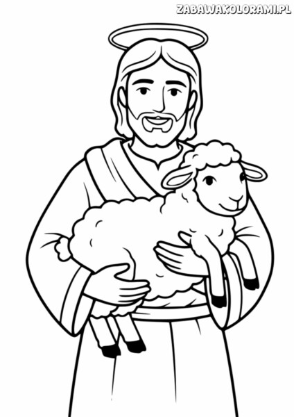 Jezus z barankiem - Kolorowanka religijna przedstawiająca Jezus z barankiem