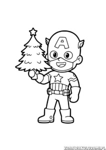 Kapita Ameryka choinka kolorowanka - bohater z choinką