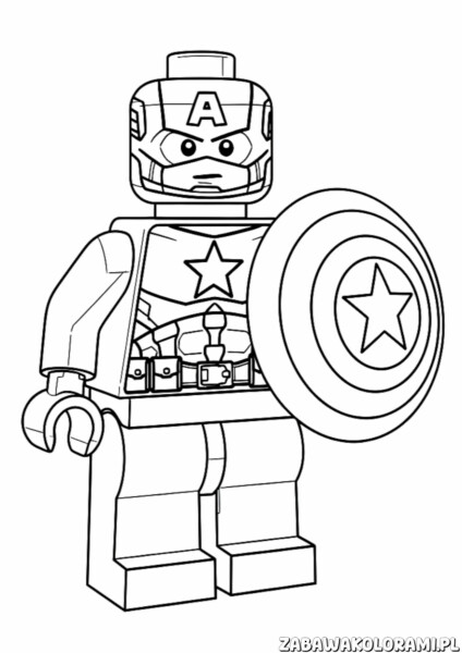 Kapitan Ameryka LEGO Kolorowanka - koloruj minifigurkę z tarczą i hełmem