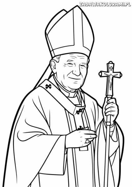 Karol Wojtyła – Jak Paweł II Kolorowanka z papieżem w stroju liturgicznym