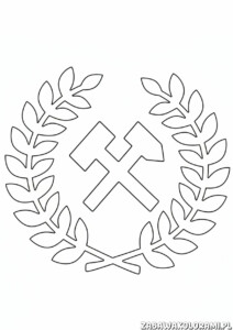 Kolorowanka Barbórka przedstawia wianek z laurem z krzyżem w środku