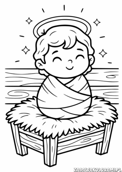 Kolorowanka Jezus w żłobie - kolorowanka religijna dla dzieci