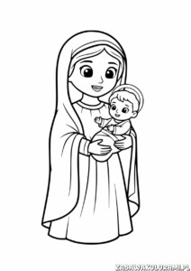 Kolorowanka Maryja z Jezusem - Święta Rodzina do pokolorowania